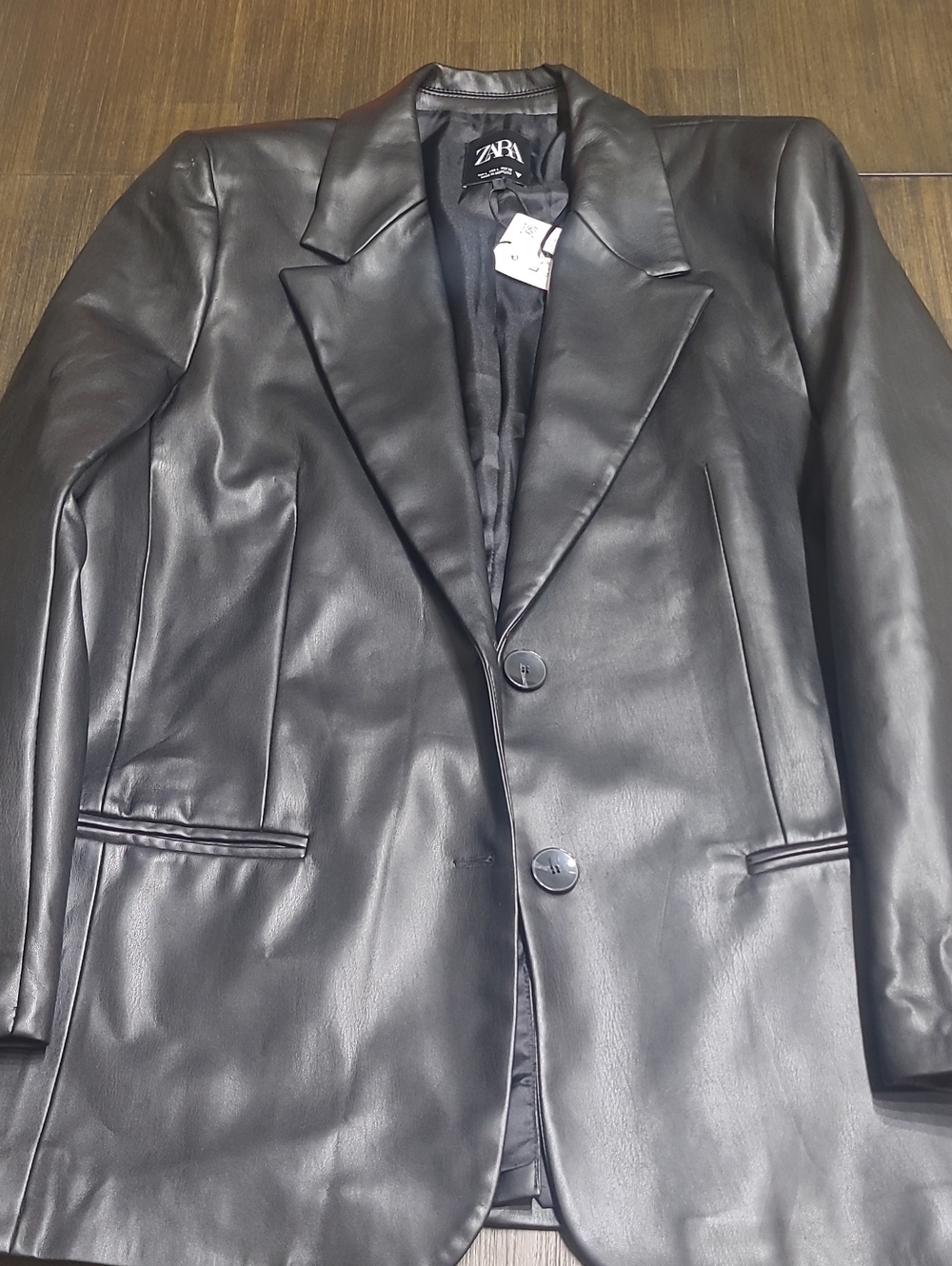 Zara Black Leather Sport Coat Blazer - Men's